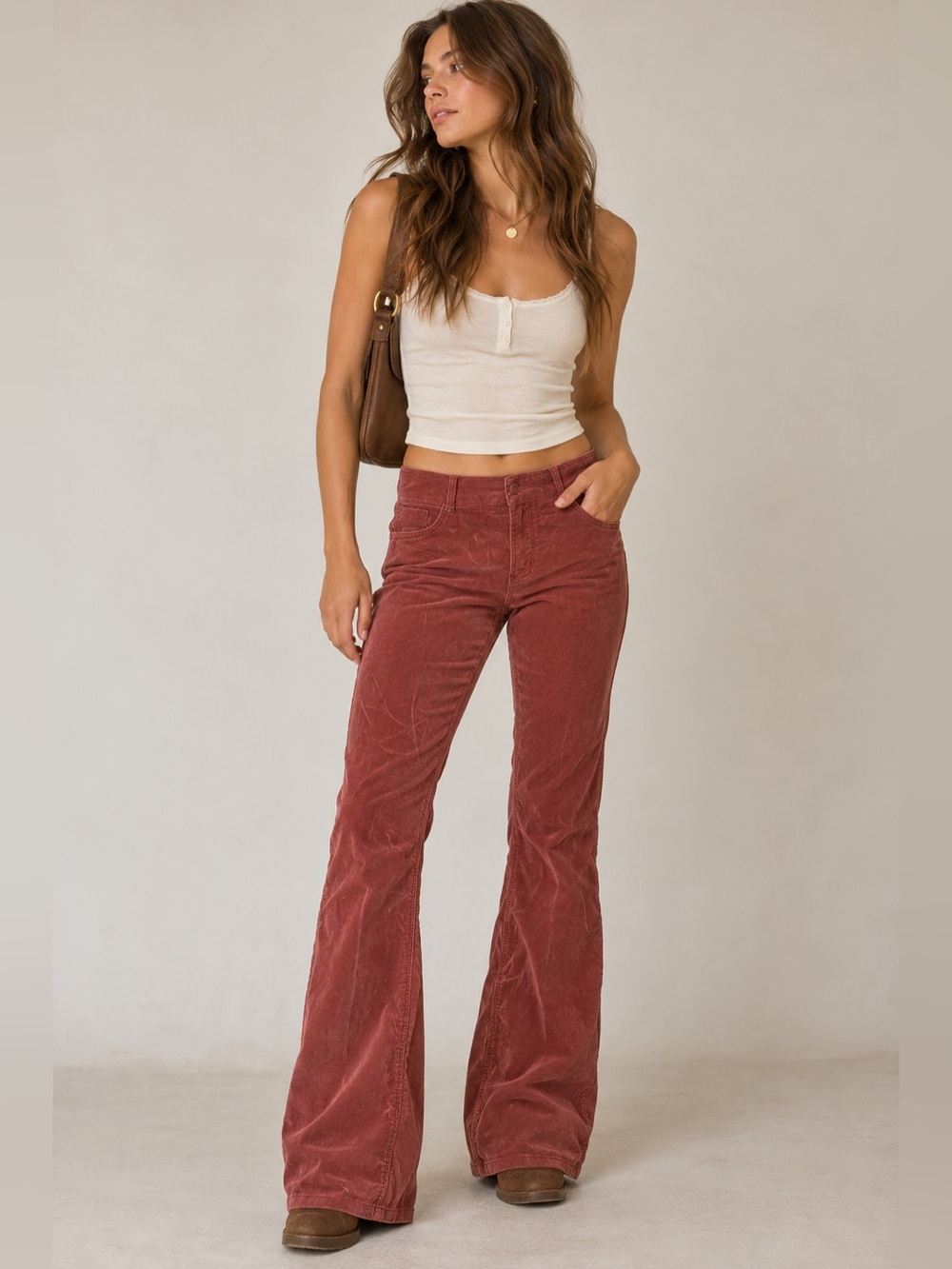 Free People We the Free Rust Corduroy Flare Pants Size 26 Boho Y2K
